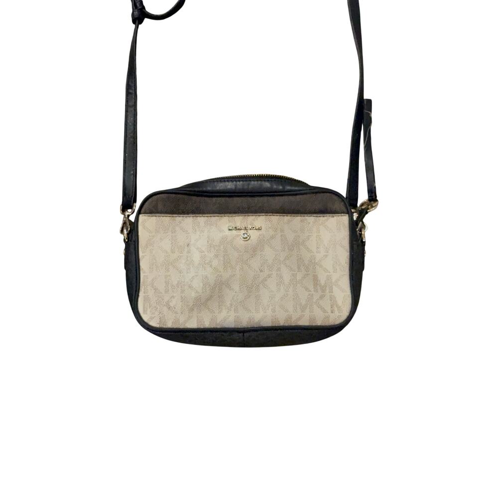 Michael Kors Jet Set Charm Camera Crossbody Vanilla Brown Black 32S0GT9C7V